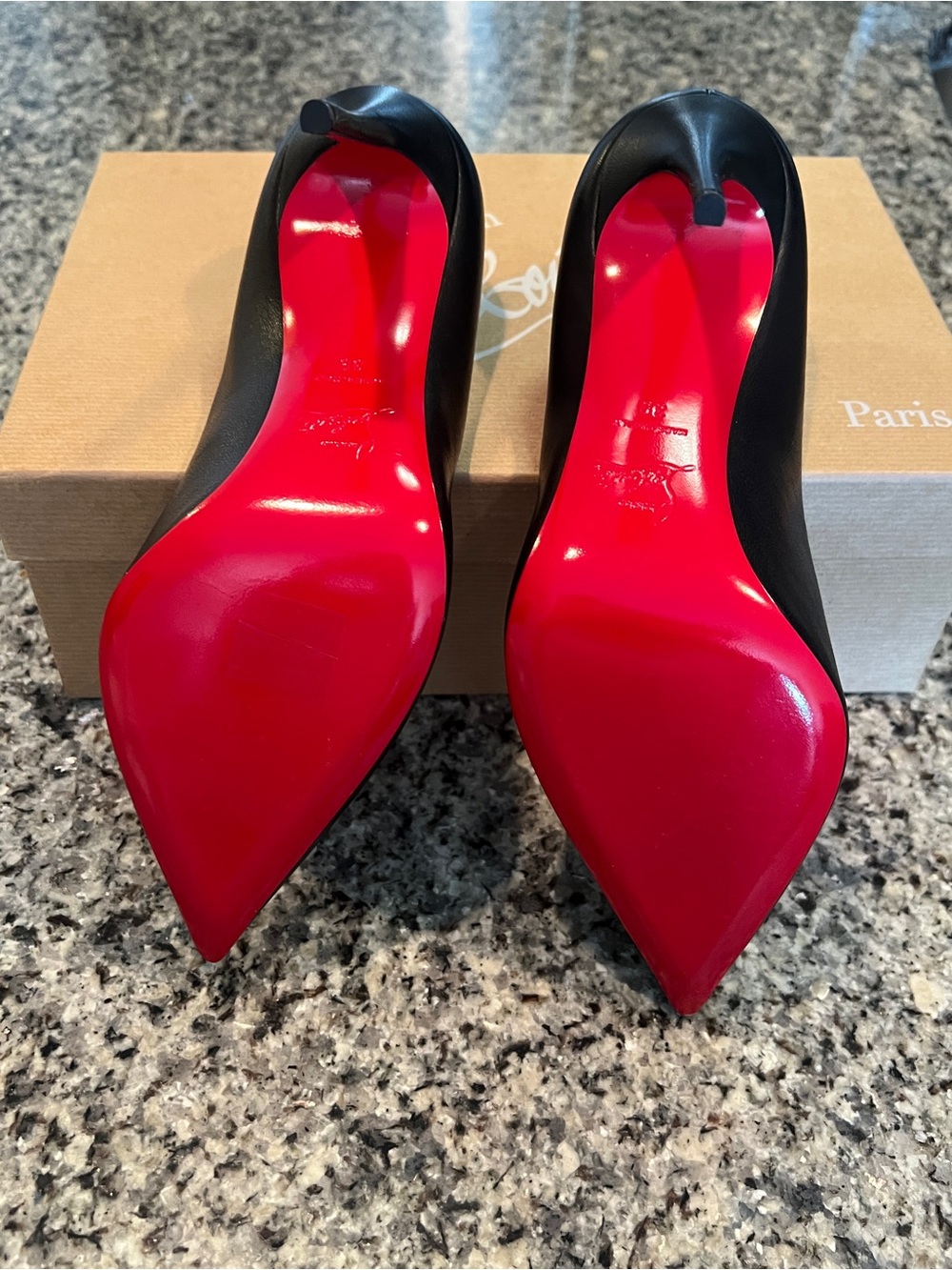Christian Louboutin Black Leather Pointed-Toe Stiletto with Red Sole - Picture 5 of 8